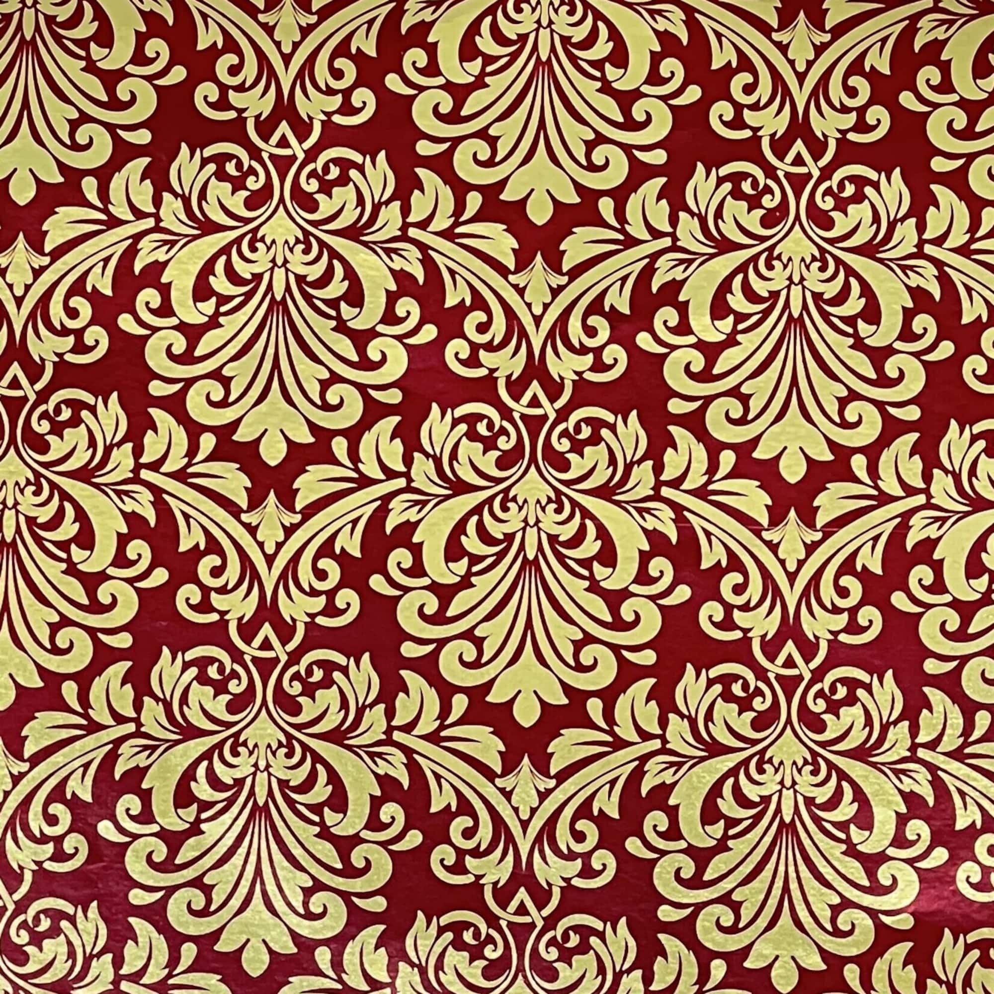 Burgundy & Gold Foil Damask Premium Gift Wrap by Celebrate It™